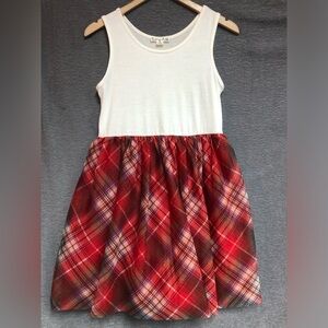 Knit works kids 16 dress with cream, colored bottles and plaid skirt